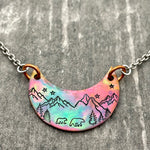 FLAME PAINTED MOON MOUNTAIN SCENE NECKLACE